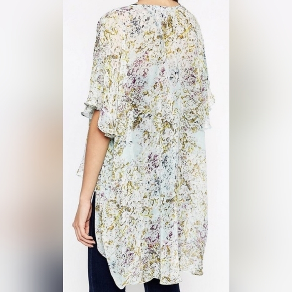 EUC BCBGeneration gorgeous blue grn purple ruffle short sleeve open front sheer - Picture 2 of 11